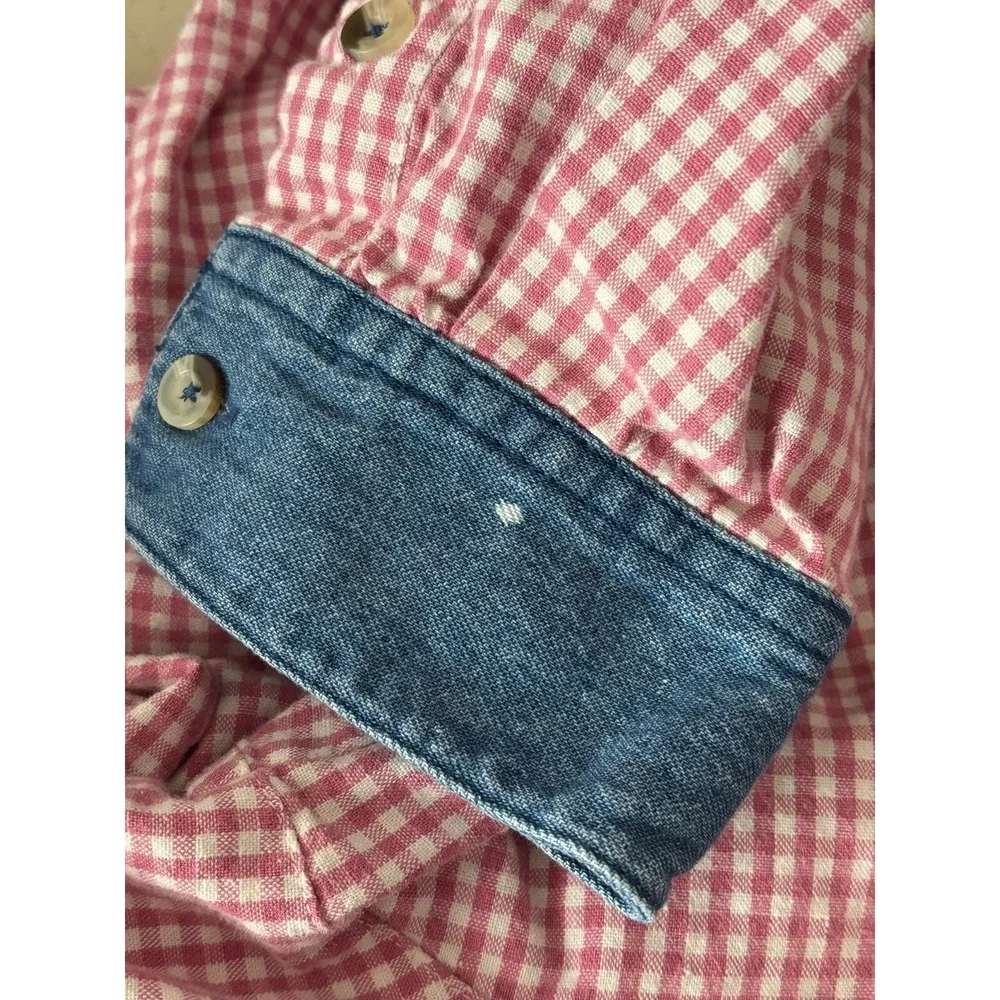 Quaker Factory Long Sleeve Shirt Size 1X‎ Cotton Gingham Gardening Embroidered